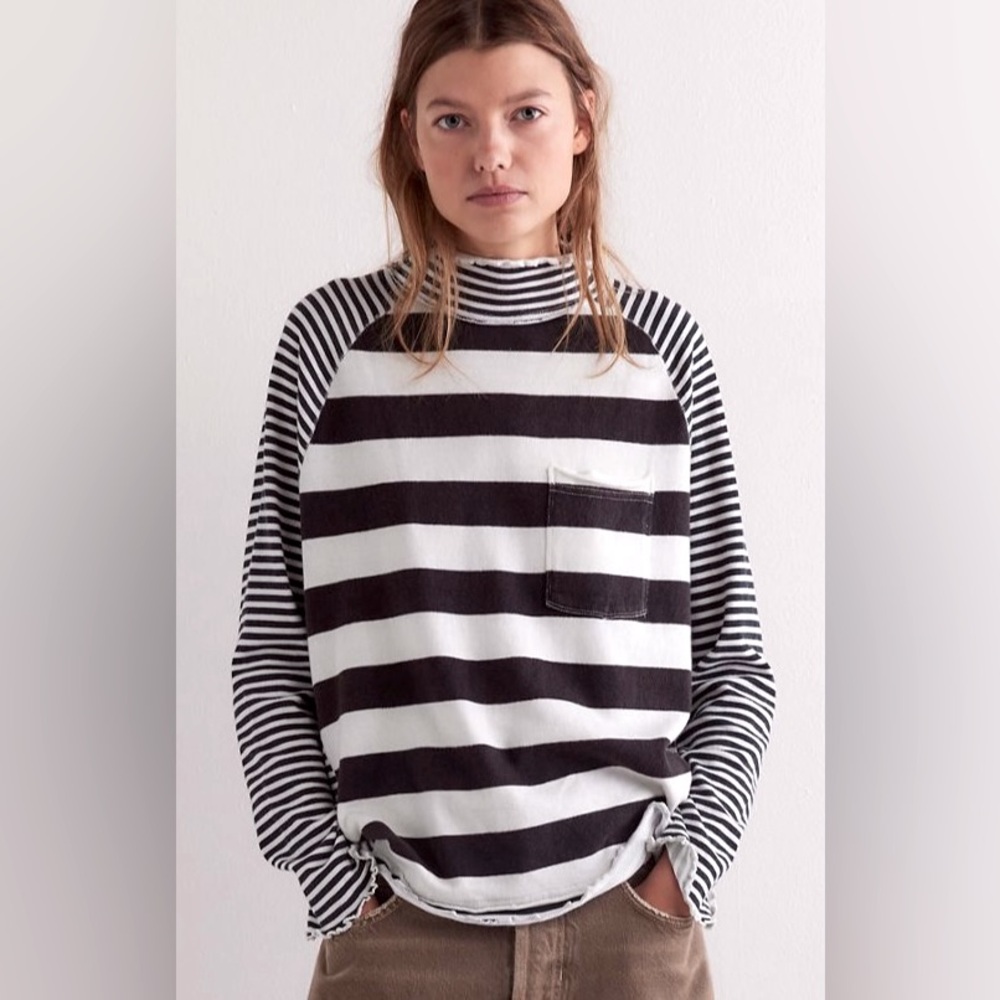 We The Free Black and White Striped Long Sleeve Tee